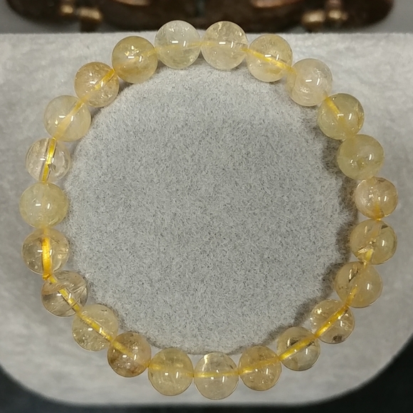 Citrine Beaded Stretch Bracelet Natural Gemstone 9mm Bead Yellow Citrine Crystal - Picture 11 of 13